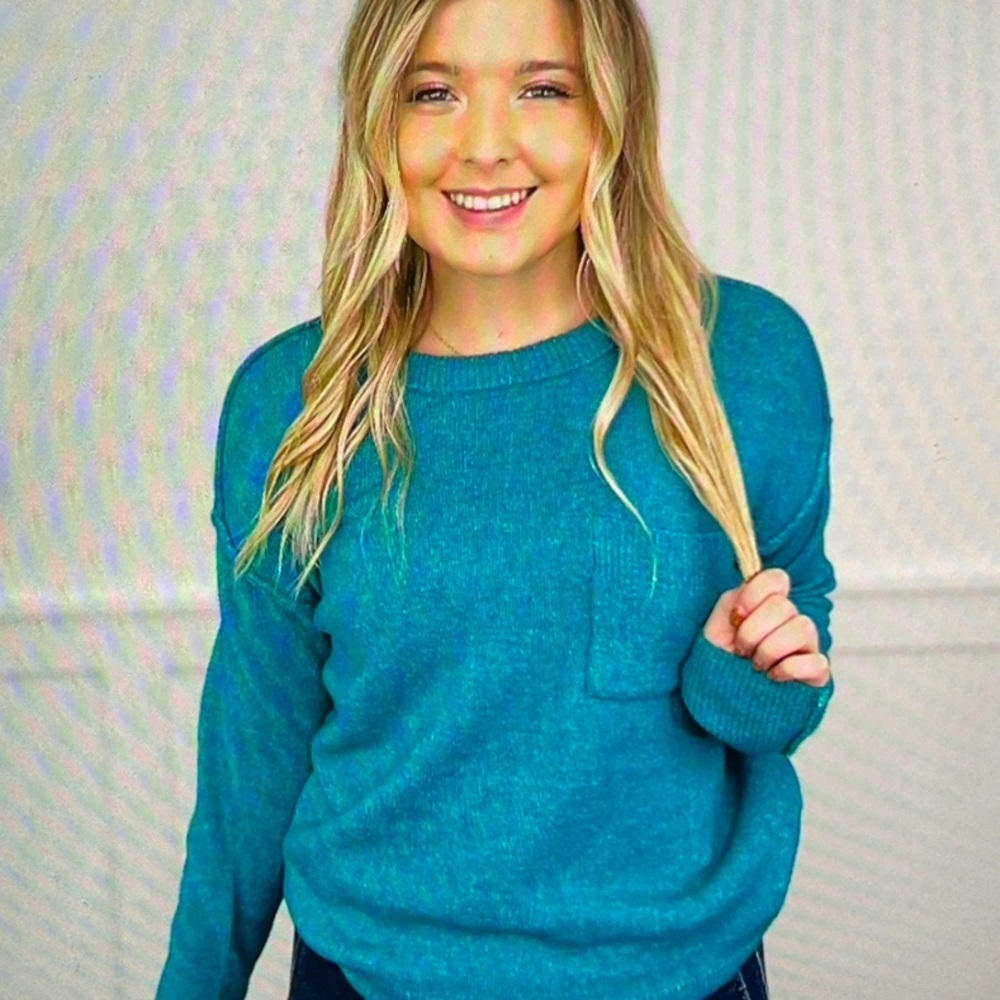 Zenana Knit Sweaters. With Front Pocket. In- out design on seams